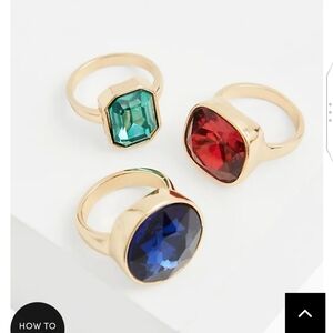 🆕💍FESTIVE FAUX STONE RING SET - GOLD-TONE - SET OF 3 💍